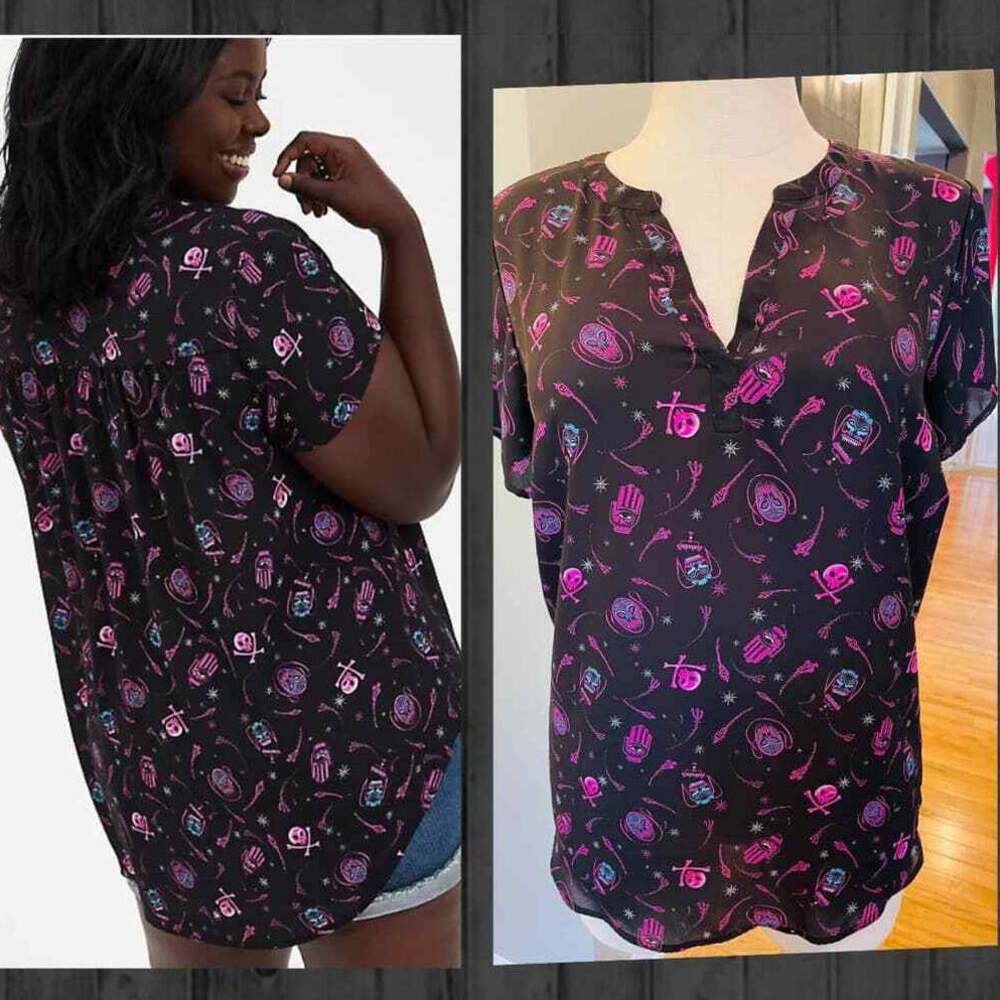 Torrid 3 (3X 22/24) Disney Villains Dr Facilier Skull Georgette Blouse Punk Top